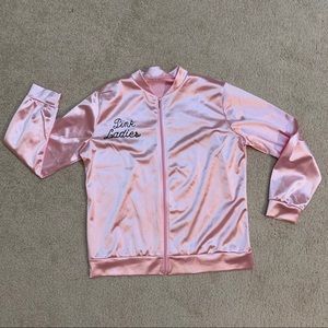 Pink Ladies Jacket sz Medium with polka dot scarf